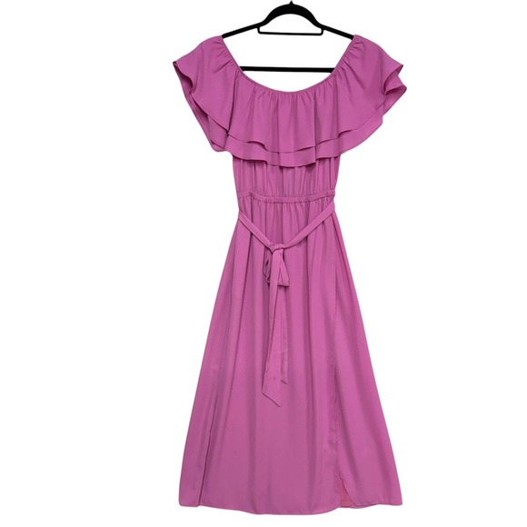 Show Me Your MuMu Dresses & Skirts - Show Me Your Mumu Rosie Crepe Dress, Sz Small, Off Shoulder Midi Side Slit NEW